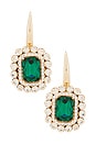view 1 of 2 Octagon Brooch Hook Earrings in Green, Crystal, & Gold