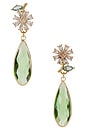 view 1 of 2 Stud Daisy Drop Pendant Earrings in Light Green & Crystal & Gold