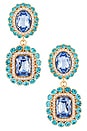 view 1 of 2 Omega Clasp Double Oval Cluster Drop Earrings in Blue & Gold