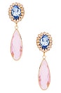 view 1 of 2 Stud Clip Oval & Tear Pendant Earrings in Blue, Pink, Crystal & Gold