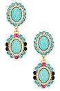 view 1 of 2 Omega Clasp Double Oval Cluster Earrings in Blue, Green, Pink & Gold