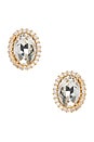view 1 of 2 Omega Clasp Oval Stud Earrings in Crystal & Gold