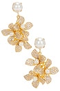 view 1 of 2 Pearl Cluster Flower Pendant Earrings in Cream & Gold