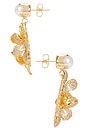 view 2 of 2 Pearl Cluster Flower Pendant Earrings in Cream & Gold