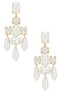 view 1 of 2 Omega Clasp Chandelier Earrings in Cream, Crystal, & Gold