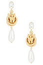 view 1 of 2 Omega Clasp Oval Knot & Pendant Earrings in Cream, Crystal, & Gold