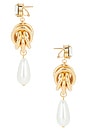 view 2 of 2 Omega Clasp Oval Knot & Pendant Earrings in Cream, Crystal, & Gold