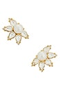 view 1 of 2 Omega Clasp Flower Motif Stud Earrings in Cream, Crystal, & Gold