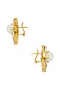 view 2 of 2 Omega Clasp Flower Motif Stud Earrings in Cream, Crystal, & Gold