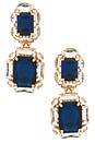view 1 of 2 Omega Clasp Double Square Drop Earrings in Blue, Crystal, & Gold