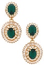 view 1 of 2 Omega Clasp Oval Disc Chandeliers Drop Earrings in Green, Crystal, & Gold