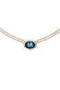 view 2 of 2 Vintage Style Necklace in Dark Blue, Crystal, & Gold