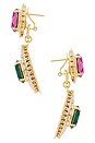 view 2 of 2 Omega Clasp Oval Disc Chandeliers Earrings in Fuchsia, Green & Gold