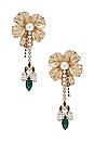 view 1 of 2 Dangly Flower With Pendant Earrings in Emerald
