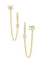 view 1 of 3 Pave Huggie Chain & Stud Earring in Gold