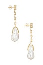 view 2 of 3 Dangling Cz Baroque Pearl Stud Earrings in Gold
