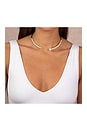 view 3 of 3 Pave X Pearl Open Collar Choker Necklace in Gold