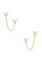 view 1 of 3 Double Butterfly Chain Stud Earring in Gold