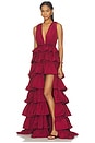 view 2 of 3 Henriette Ruffle Gown in Burgundy