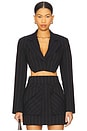 view 1 of 4 Anya Navy Pin Stripe Blazer in Navy & Brown