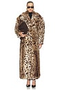 view 1 of 3 Kassel Faux Fur Lynx Long Coat in Tan & Brown