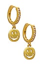 view 1 of 3 Smiley Crystal Huggies in Gold