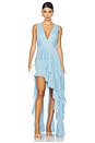 view 1 of 3 Holly Asymmetrical Ruffle Midi Dress in Mineral Blue