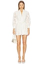 view 1 of 4 Lucy Embroidered Longsleeve Mini Shirt Dress With Tie Belt in Off White