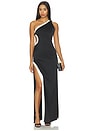 view 1 of 5 Gwendolyn Asymmetrical Cutout Midi Dress With Hardware Detail in Black & White
