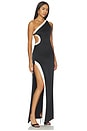 view 2 of 5 Gwendolyn Asymmetrical Cutout Midi Dress With Hardware Detail in Black & White