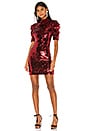 view 1 of 4 Brenna Sequin Fitted Puff Sleeve Dress in Bordeaux