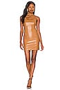 view 1 of 3 Nelle Vegan Leather Fitted Mini Dress in Camel