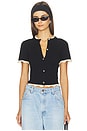 view 1 of 4 Ciara Shortsleeve Cardigan With Trim in Black & Natural