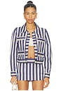 view 1 of 5 Alex Collared Boxy Jacket in Metro Stripe Twilight Blue