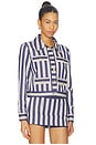 view 3 of 5 Alex Collared Boxy Jacket in Metro Stripe Twilight Blue