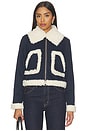 view 1 of 5 Isaiah Faux Shearling Cropped Aviator Denim Jacket in Dark Rinse & Chino