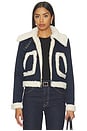 view 2 of 5 Isaiah Faux Shearling Cropped Aviator Denim Jacket in Dark Rinse & Chino