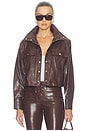 view 2 of 5 James Faux Leather Cropped Longsleeve Funnel Neck Parka in Dark Chocolate