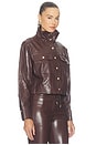 view 4 of 5 James Faux Leather Cropped Longsleeve Funnel Neck Parka in Dark Chocolate
