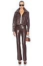 view 6 of 5 James Faux Leather Cropped Longsleeve Funnel Neck Parka in Dark Chocolate