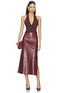 view 7 of 7 Maeve Faux Leather Slip Skirt With Slit in Cognac