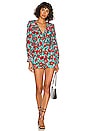 view 1 of 3 Kami Blouson Sleeve Deep V Ruffle Romper in Beach Bliss Aqua
