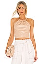 view 1 of 4 Zumi Vegan Leather Halter Crop Top in Almond