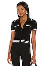 view 1 of 4 Peg Cropped Polo Top in Black & Soft White