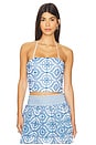 view 1 of 4 Ceresi Tie Halter Bandeau Top in Off White & French Blue