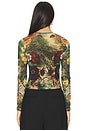 view 3 of 4 Delaina Printed Mesh Long Sleeve Crop Top in Forbidden Forest