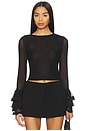 view 1 of 5 Delaina Long Sleeve Crop Top With Ruffle Cuff in Black