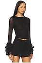 view 2 of 5 Delaina Long Sleeve Crop Top With Ruffle Cuff in Black