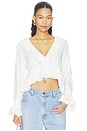 view 1 of 4 Skye Lace Applique V Neck Ruffle Cropped Blouse in Off White