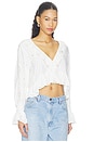 view 2 of 4 Skye Lace Applique V Neck Ruffle Cropped Blouse in Off White